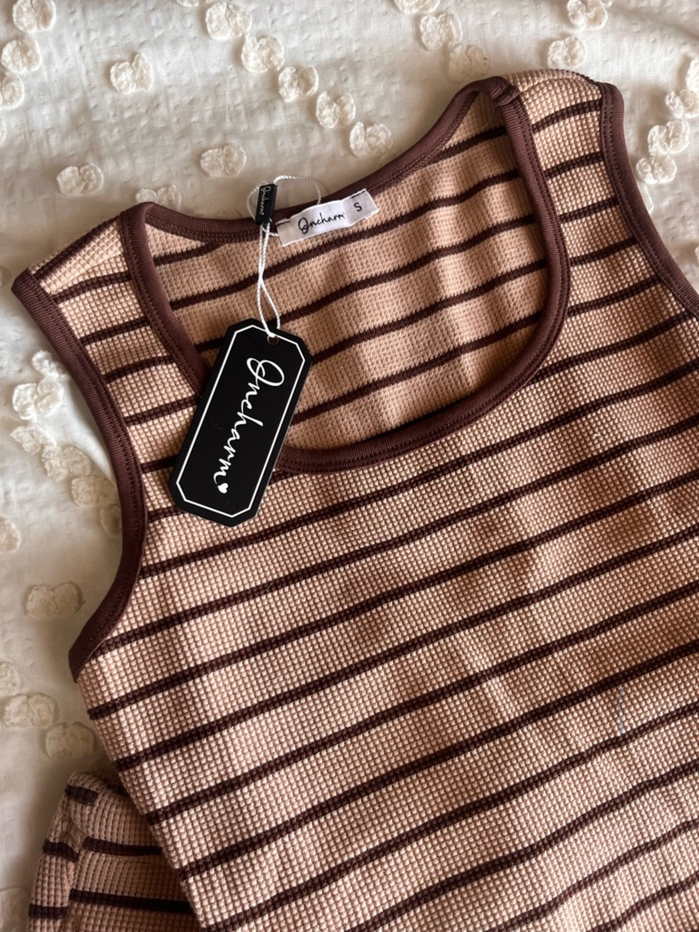 Oncharm Women’s 2 Piece Short Sets Striped Waffle Knit 95% cotton - Picture 3 of 12